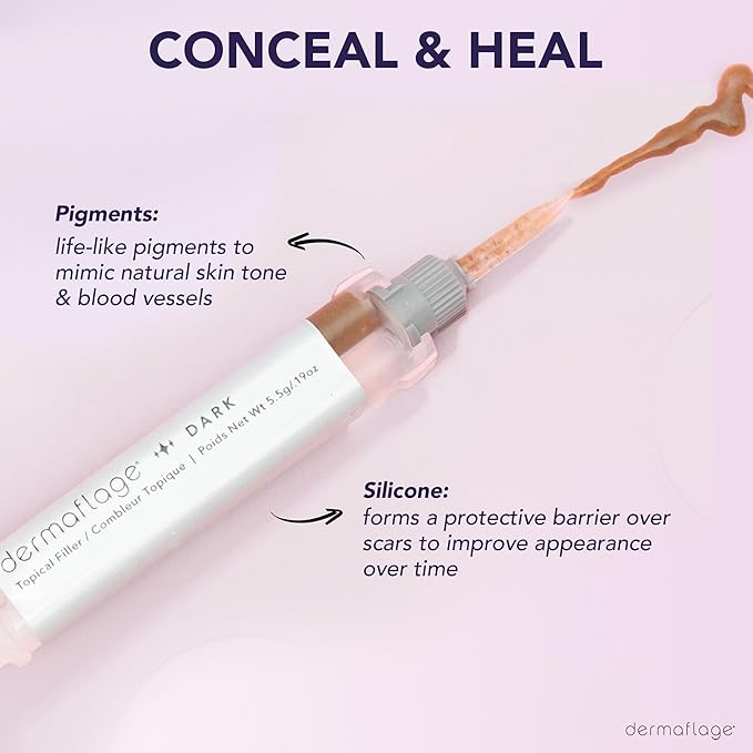 Dermaflage Scar Filler Kit - Dark - Deep Scar Cover and Waterproof Concealer for Acne Scars Wrinkles, and Ice Pick Scars Makeup, 1 mo supply