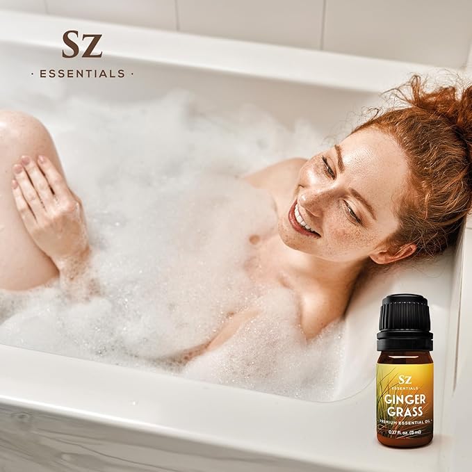 – Ginger Grass Essential Oil – 100% Pure & Undiluted (Cymbopogon martinii VAR. Sofia)– Fresh Citrusy Earthy Aroma – Aromatherapy, Perfumery, Skin Care – Therapeutic Grade - 1/6 oz. 5 mL