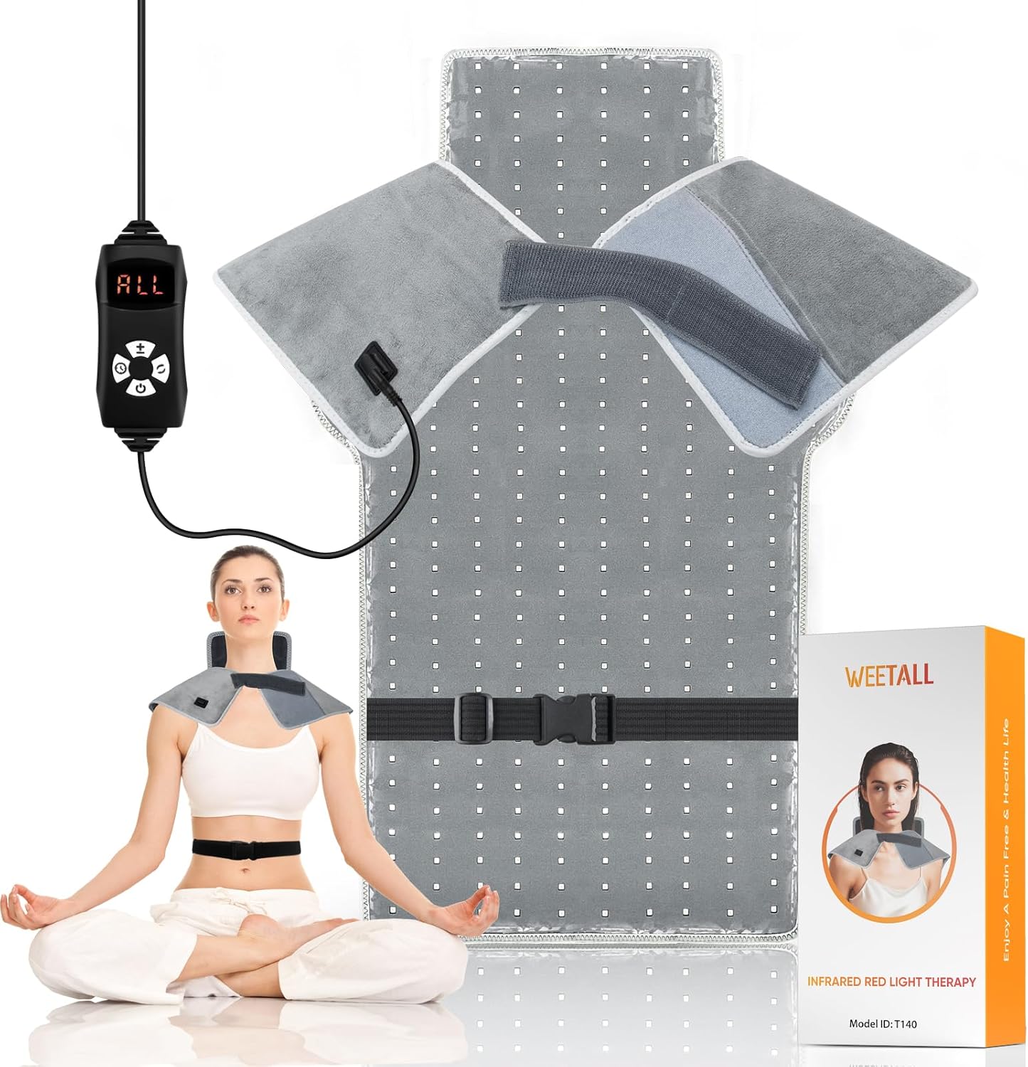 Red Infrared Light Device for Back: Neck Shoulder Body Pain Relief, Electric Heated Red Light Therapy Device, 660nm&850nm Dual-chip LED Wrap Pad Muscle Relaxing for Women Men at Home 6 Timers Auto‑Off
