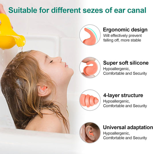 Kids Swimming Ear Plugs,3 Pairs Waterproof Reusable Silicone Child Swim Earplugs for Swimming Surfing Bathing Showering,Small Children Water Ear Plugs Suitable for Boys and Girls (Kids 4-12 Years Old)
