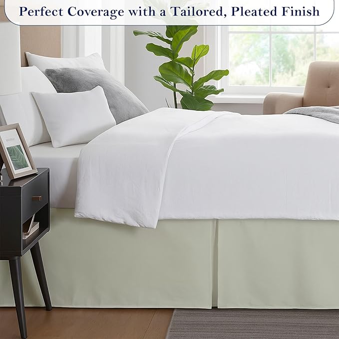 Full Bed Skirt, Luxury 24 Inch Drop Ivory Pleated Bed Skirt, Double Brushed Microfiber, Box Pleat Design, Wrinkle & Fade Resistant, Easy Fit Tailored Bedskirt for Full Size Beds