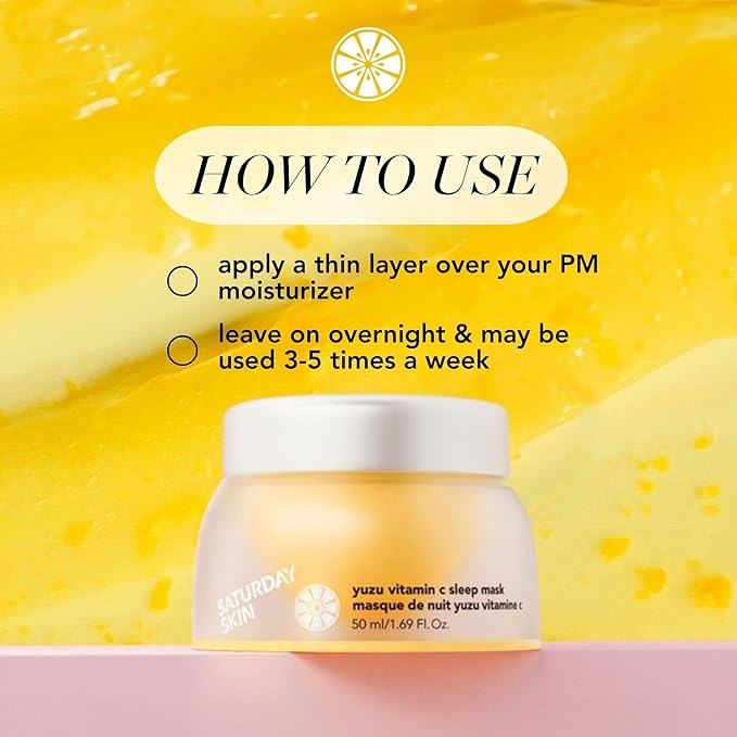 Saturday Skin Yuzu Vitamin C Sleep Mask Regenerist Retinol Ultra Rich Face Moisturizer Cream Smooth Skin and Reduce Wrinkles Ideal for All Skin Types