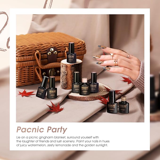 ROSALIND Nude Brown Gel Nail Polish Set, 8 Colors White Nude Brown Gel Polish, Beige Tan Caramel Coffee Gel Polish Collection Nail Art Gift DIY at Home