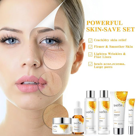 Vitamin C Daily Skin Care Set Daily Moisturizing & Nourishing Fresh Orange Essence Skin Care Set Vitamin Essence Six-piece Set