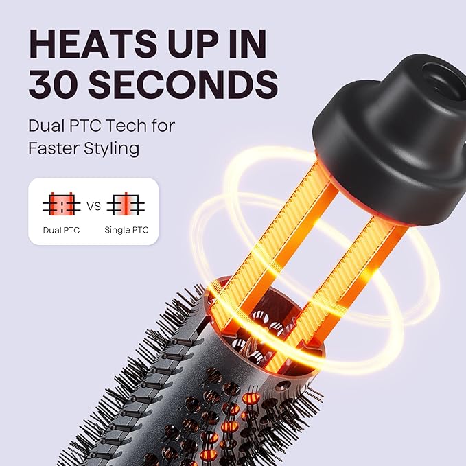 Wavytalk Thermal Brush, 1 1/2 inch Heated Round Brush with Detachable Head, Velvet Pouch and Dual Voltage for Travel, Easy to Create Blowout Look, Classic Black