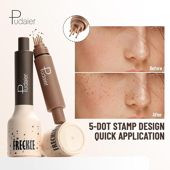 Freckle Stamp,Faux Freckle Stamp,Quick Dry Fake Freckles Pen,Waterproof Long Lasting Natural Vivid Faux Freckles Pen,Get Sun-Kissed Stars Makeup in One Press,5-Dot Design,02.Wasabi Soda.