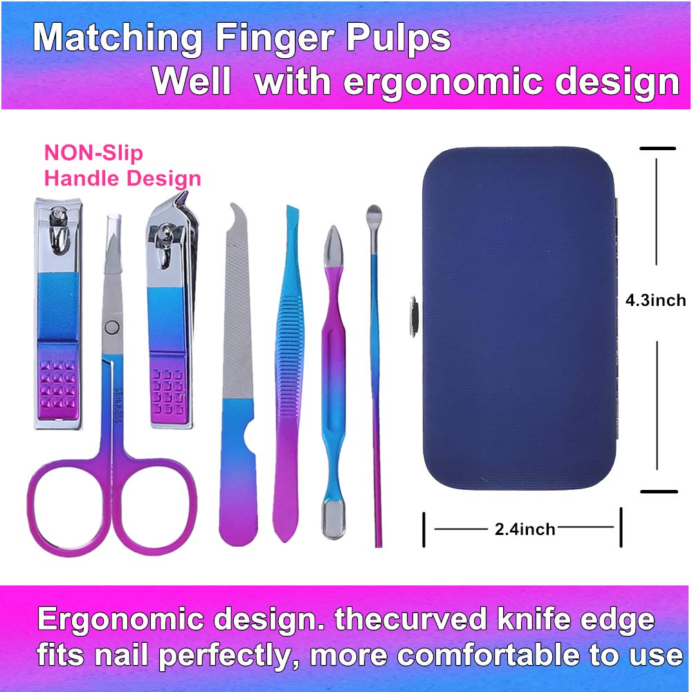 7pcs Manicure Set, Nail Clippers Kit, Stainless Steel Manicure Kit, Nail Clipping Tools Portable Travel Grooming Kit, The Best Gift with Luxurious Case(Multicolor)