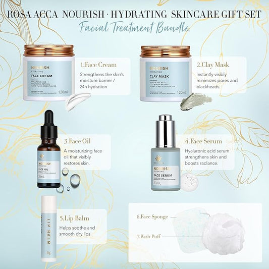 Spa Gift Set, 28pcs Ylang Facial Skin Care Set includes Face Cream, Bath Oil, Serum, Shower Accessories, Clay Mask. Bath & Body Set, Body & Facial Kit for Women & Men, Birthday, Christmas, Dad, Mom