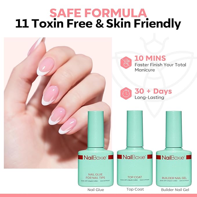 Modelones Gel Nail Kit, Press On Nails Kit with LED Light, 150 PCS Short Pink Almond, 15 Sizes French Tip Press on Nails, NailBoxie Pre-Colored Nail Tips for Easy DIY Nail Art