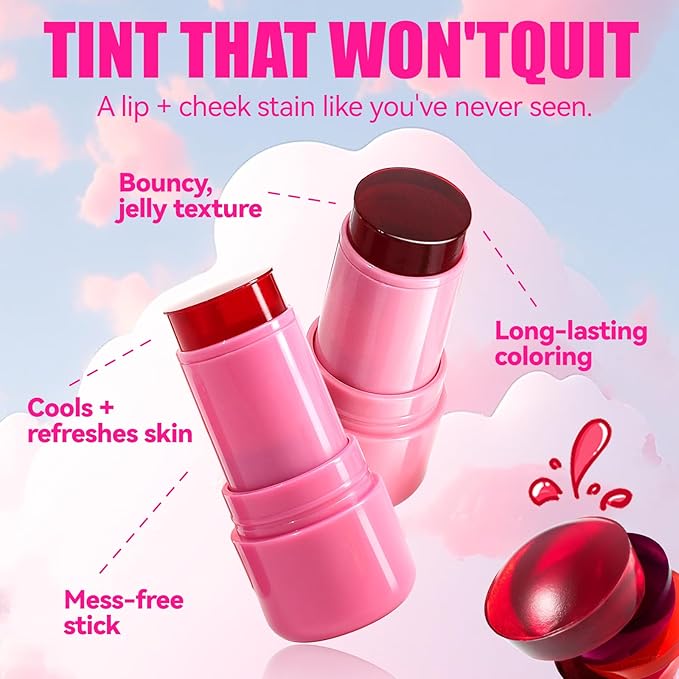 Cool Milk Jelly Blush, Sheer Lip & Cheek Stain, Buildable Watercolor Finish, Vivid Color Water Jelly Tint Lipstick, Long Lasting, Milk blush Watercolor Finish Tinted Lip Gloss for Women, 04