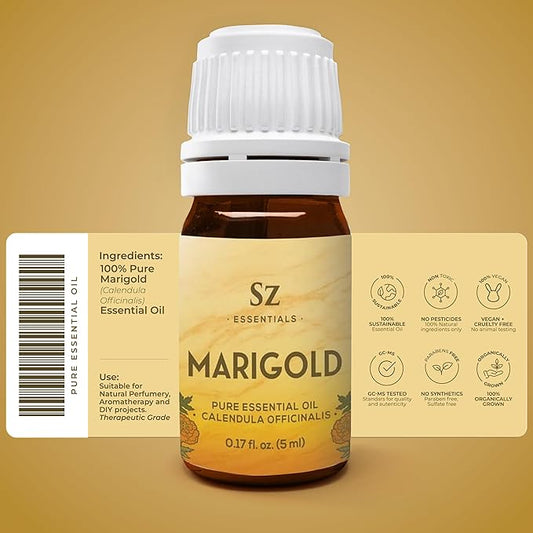 Marigold Essential Oil - aka. Calendula Officinalis - 100% Pure and Undiluted - Unlock The Precious Aroma of Real Marigold - Therapeutic Grade & Versatile Usage - 0.17oz