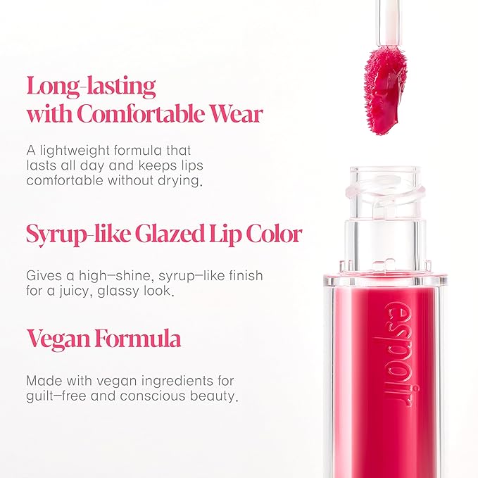 Espoir Couture Lip Tint Glaze #12 Cherry Sorbet 0.14oz | Volumizing Lip Stain with Syrupy Shine | Long-Lasting & Vibrant Color for Radiant Lip Look | Moisturizing & Glossy Lip Tint | Korean Lip Makeup