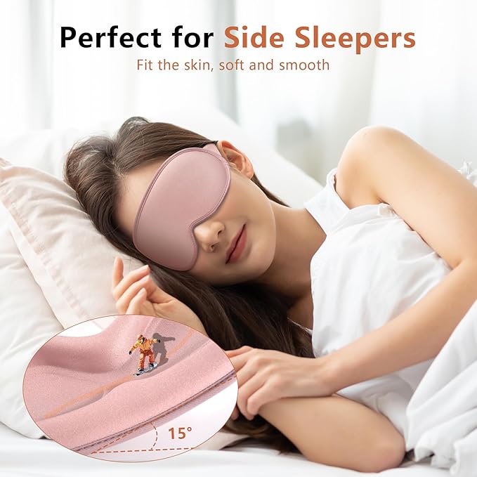 Sleep Mask for Side Sleeper Women Men, Eye Mask for Sleeping Light Blocking, 3D Contoured Cup Sleeping Mask, Soft Breathable Sleep Eye Mask with Adjustable Elastic Strap for Travel Pink