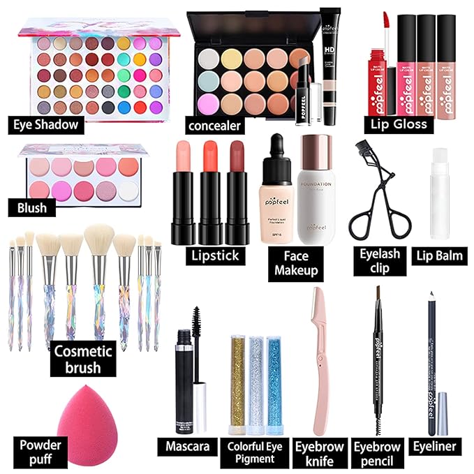 Multi-purpose Makeup Kit All-in-One Makeup Gift Set Colours Mix Eyeshadow Concealer Lip Gloss Pressed Powder and Powder Blusher Cosmetic Makeup Palette Set Kit #096