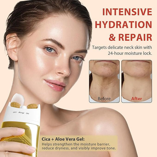 AH-8 Firming Neck Cream with Roller - Neck and Chest Firming Cream to Lift, Tighten & Smooth Sagging Skin, Reduce Wrinkles & Hydrate for Youthful Neck, 4.23 Fl Oz