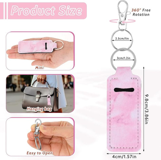 4Pcs Chapstick Holder Keychain, Lip Balm Sleeve Pouch, Chapstick Holder With Clip, Lip Balm Holder, Stocking Stuffers Gift for Women(Pink, Gray, Purple, Blue)