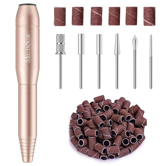 MelodySusie Portable Electric Nail Drill,PC120B Compact Efile Electrical Professional Nail File Kit for Acrylic, Gel Nails, Manicure Pedicure Polishing Shape Tools Design for Home Salon Use, Gold