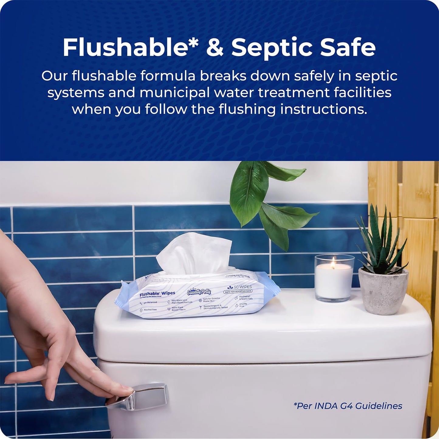 Squatty Potty Flushable Wipes for Travel or On the Go - 3 Pack (54 Total Wipes) - 99% Water & Plant-Based - Green Tea, Cucumber & Aloe Spa Scent - pH Balanced - Septic Safe Adult Wet Wipes