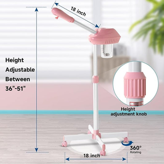 Face Steamer on Wheel Professional Ozone Face Steamer for Deep Facial Cleansing Pink