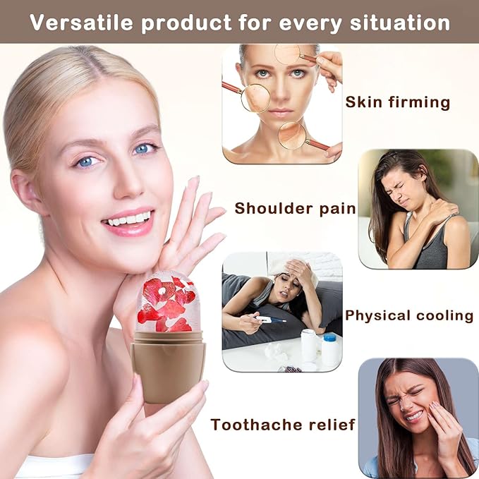 XHJRI Ice Face Roller Massager,Ice Cube Roller for Face, Eyes and Neck Naturally Conditioning and Skin Care,De-Puff Eye Bags,Reduce Migraine Pain,Reusable Massage Silicone Ice Mold (New Coffee)