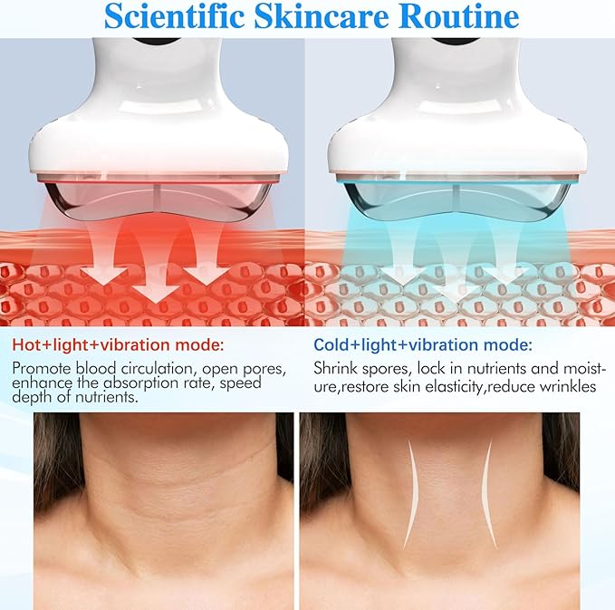 Cold Heat Facial Massager Red Light Therapy for Face Neck Eye Lifting Firming Depuffing,7-in-1 LED Facial Sculptor Skin Care,Cooling Electric gua sha Lift Device Reduce Forehead Frown Smile Line