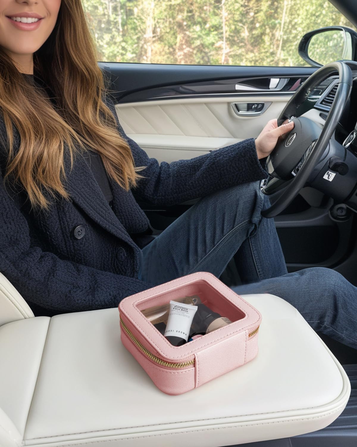 Travel Clear Makeup Bag Set, TSA Approved Cosmetic Bag Case with Zipper Portable Makeup Pouch Toiletry Bag Women Traveling Cosmetic Organizer Storage Bag Car Organizer Car Essentials for Women