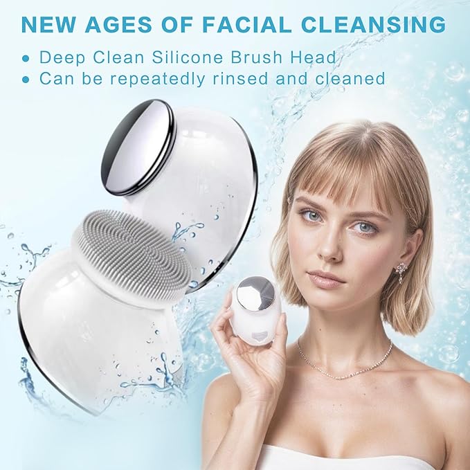 Facial Cleansing Brush, 2 in 1 Vibration & Heating Face Scrubber for Cleansing & Exfoliating Waterproof, Suitable for Sensitive & Acne-Prone Skin, 5 Speed for Deep Facial Cleansing