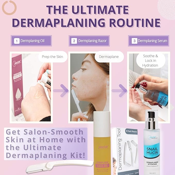 Dermaplaning Tool (9 Count) and Dermaplane Oil Bundle – Easy to Use Face Razor with Smooth Glide Shave Oil for Gentle Exfoliation