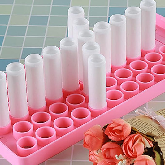 RONRONS Pink Lip Balm Crafting Kit, Professional Lipsticks Filling Tray with 50 Small Holes and Spatula, Easy to Fill 50 Pieces Lipstick Tubes Containers for Business Gifts
