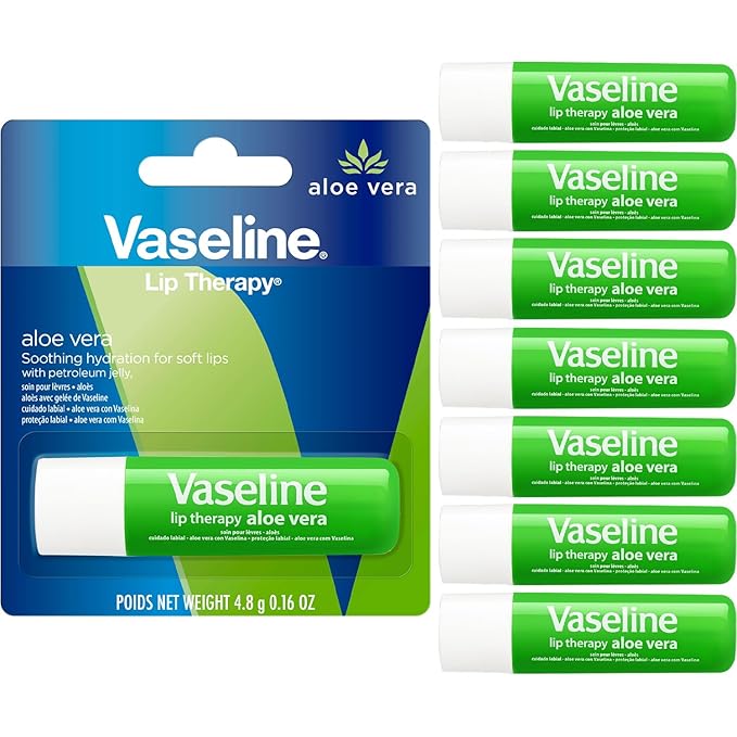 Vaseline Lip Therapy Aloe Fresh - Hydrating Lip Balm Pack, Vaseline Stick, Lip Moisturizer for Dry Lips, 0.16 Oz Each (Pack of 8)