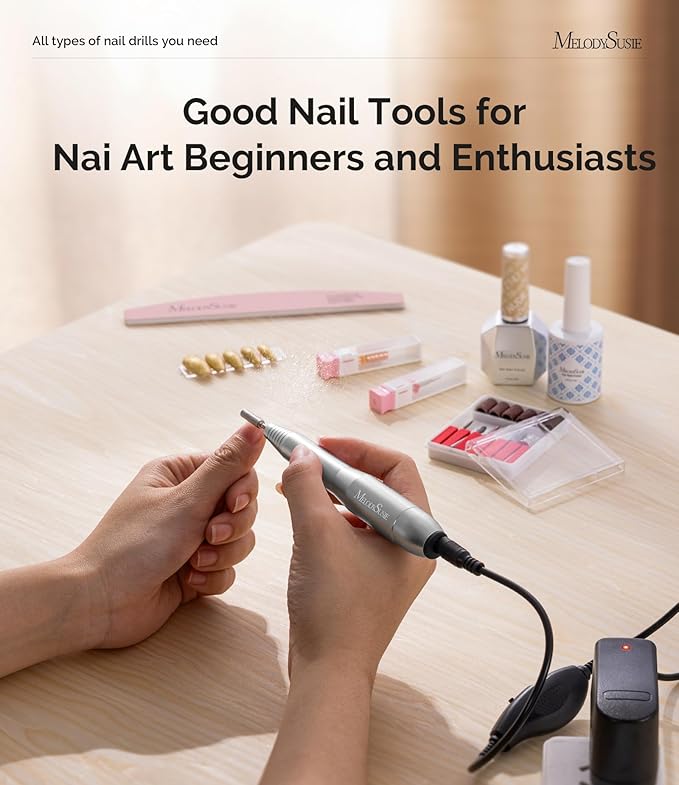 MelodySusie Portable Electric Nail Drill,PC120B Compact Efile Electrical Professional Nail File Kit for Acrylic, Gel Nails, Manicure Pedicure Polishing Shape Tools Design for Home Salon Use, Silver