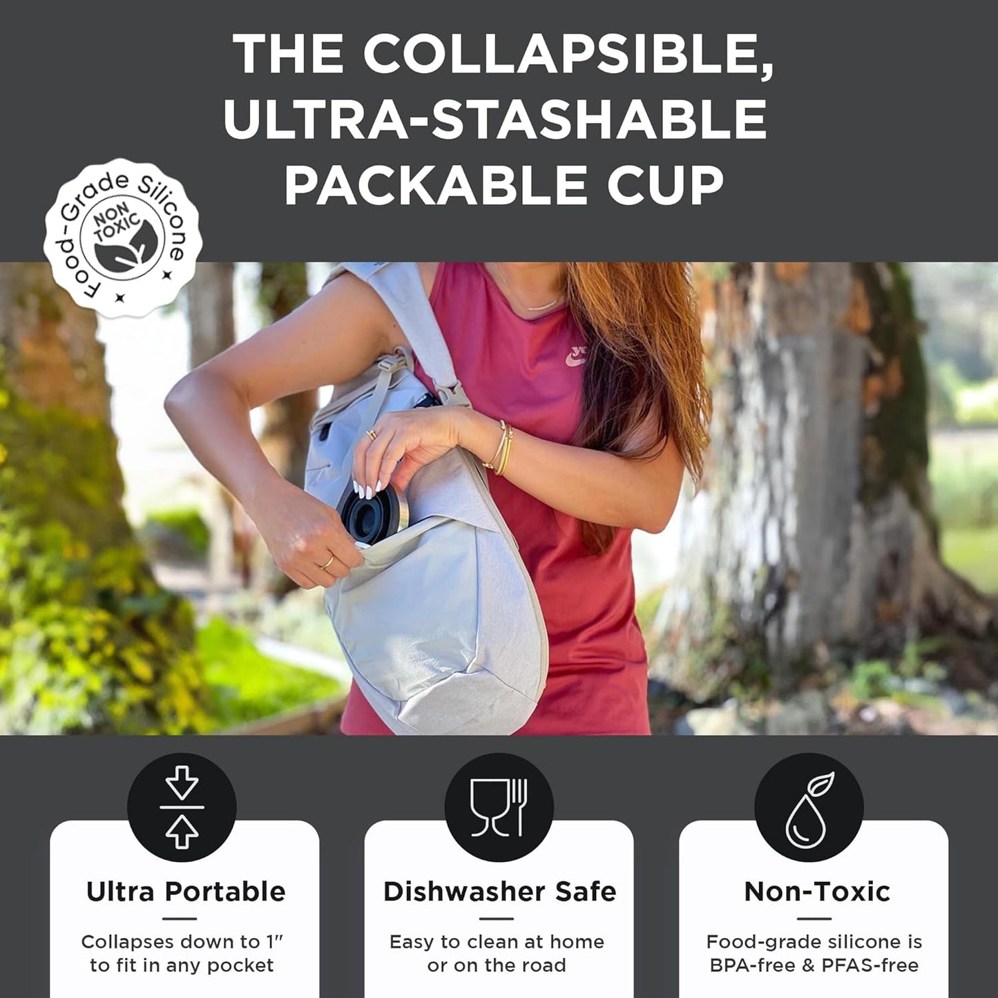 HYDAWAY 16oz Collapsible Pint - BPA-Free Silicone Cup with Stainless Steel Rim - Reusable, Packable, and Durable for Camping, Travel & Everyday Use