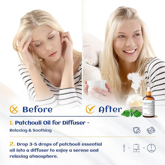 HIQILI Patchouli Essential Oil Organic, 100% Pure, for Diffuser, Homemade Perfume, Skin Care, Aromatherapy, Gift for Hippie Friend-30ML