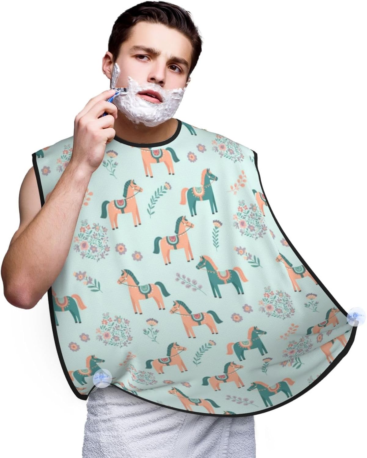 Beard Trimming Hair Catcher, Flowers Floral Horse Couple Art Shave Bib, Non-Stick Bib Apron Waterproof, Shaving Tool for Men for Husband Father’s Day
