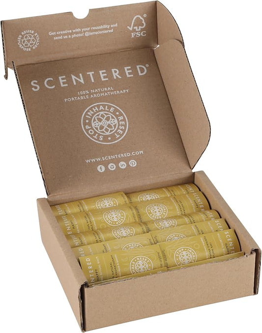 Scentered Party Favors for Wedding, Anniversary, Birthday - 30 x Mini Aromatherapy Inhaler Balm Sticks - Happy: Uplifting Essential Oils Blend - Adult Party Favors for Women & Men