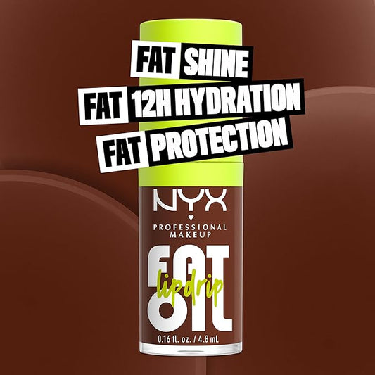 NYX PROFESSIONAL MAKEUP Fat Oil Lip Drip, Moisturizing, Shiny and Vegan Tinted Lip Gloss - Livin the Cream (Dusty Brown)