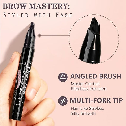 Eyebrow Pen, Waterproof Eyebrow Pencils for Women - Angled Brow Brush & Multi-Fork Tip Microblading Brow Pen, Precisely Creates Natural Hair-Like Brows, Easy to Use 01-Brown