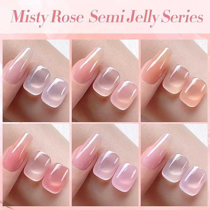 Born Pretty Jelly Pink Gel Nail Polish Nude Pink Sheer Translucent Gel Polish Milky Natural Gel Polish Set Nail Art Manicure DIY Kit Home Salon 6PCS