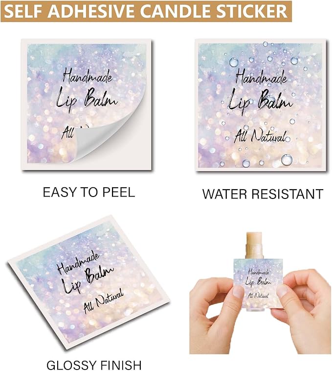 CRASPIRE 80Pcs 8 Styles Lip Balm Sticker Flash Background Self-Adhesive Homemade Lip Balm Labels Vintage Square DIY Label Stickers for Lip Balm Containers Cosmetics Lipsticks