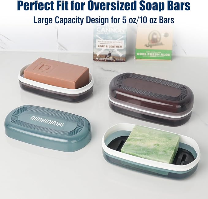 Shampoo Bar Holder Travel Case, Large Soap Holder for 5 oz/10 oz Oversized Bars, Durable & Versatile Storage Soap Container with Drainage Layer (Blue Style A-Large)