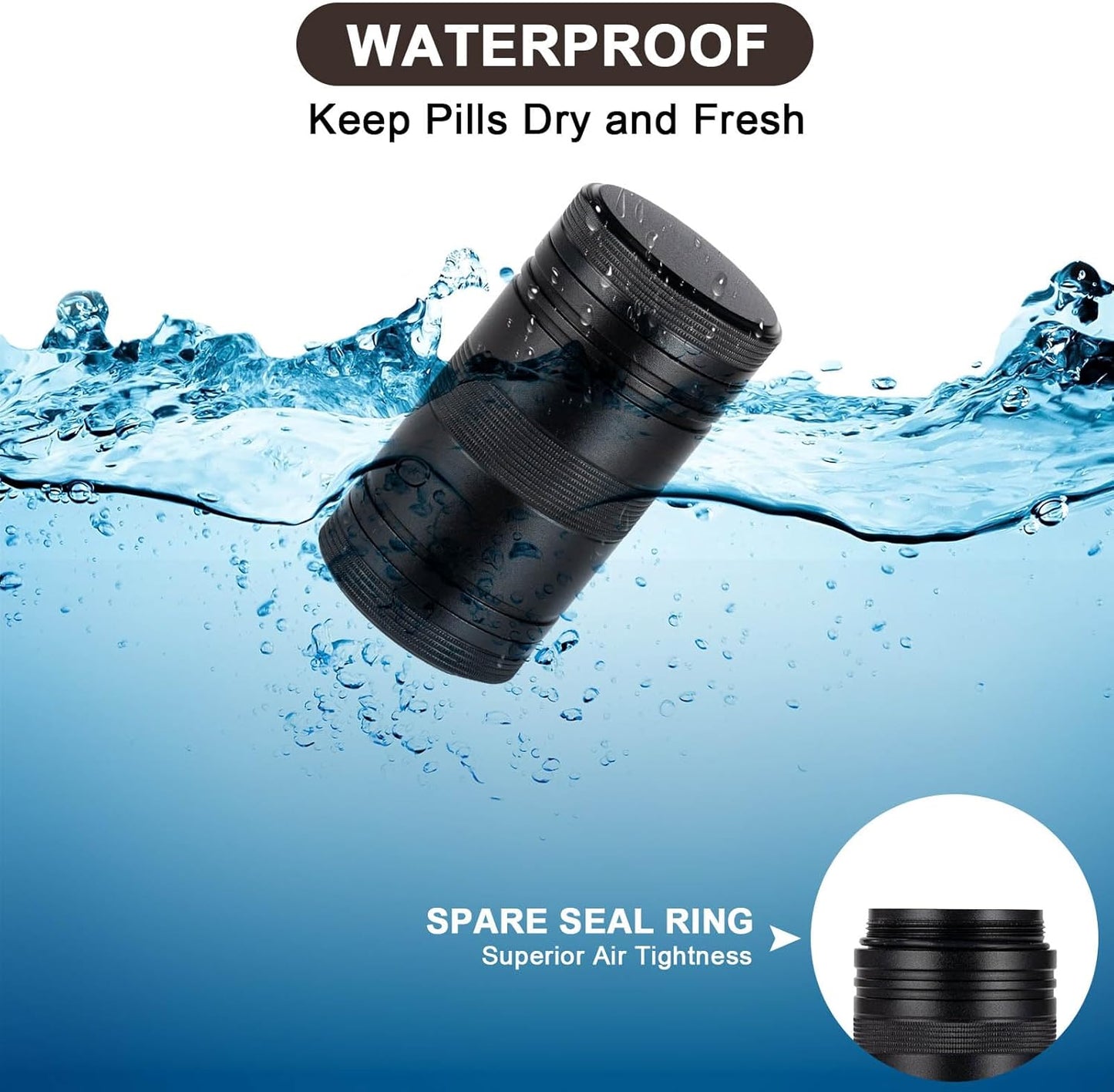 Metal Pill Box 2 Times a Day - Portable Waterproof Small Pill Case (AM PM), Travel Daily Pill Container, Compact Pill Holder Medicine Organizer for Pills/Vitamin/Fish Oil/Supplements, Black