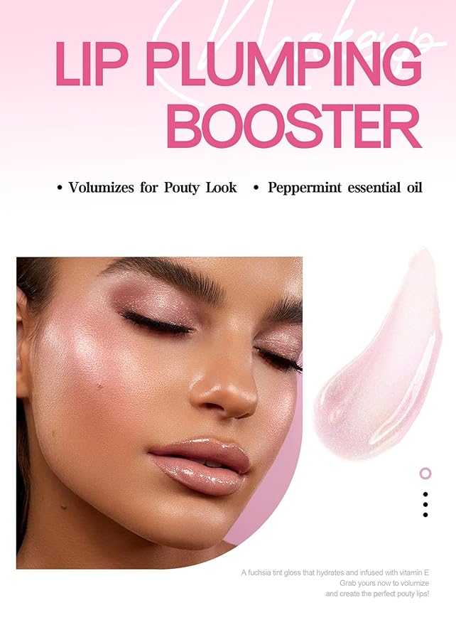 Lip Plumper 6 Colors Moisturizing Glossy Plumping Lip Gloss Long Lasting Hydrating Natural Lip Plumper for Women Girls (Color 02)