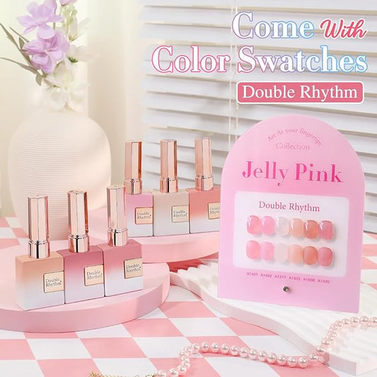 Double Rhythm 6 Pcs 15 ML Gel Polish Set Same Color Same Bottle Soak Off Gel Polish Kit Nail Art Manicure Salon DIY at Home for Women (Jelly Milky White Nude Pink Rose-T6-23)
