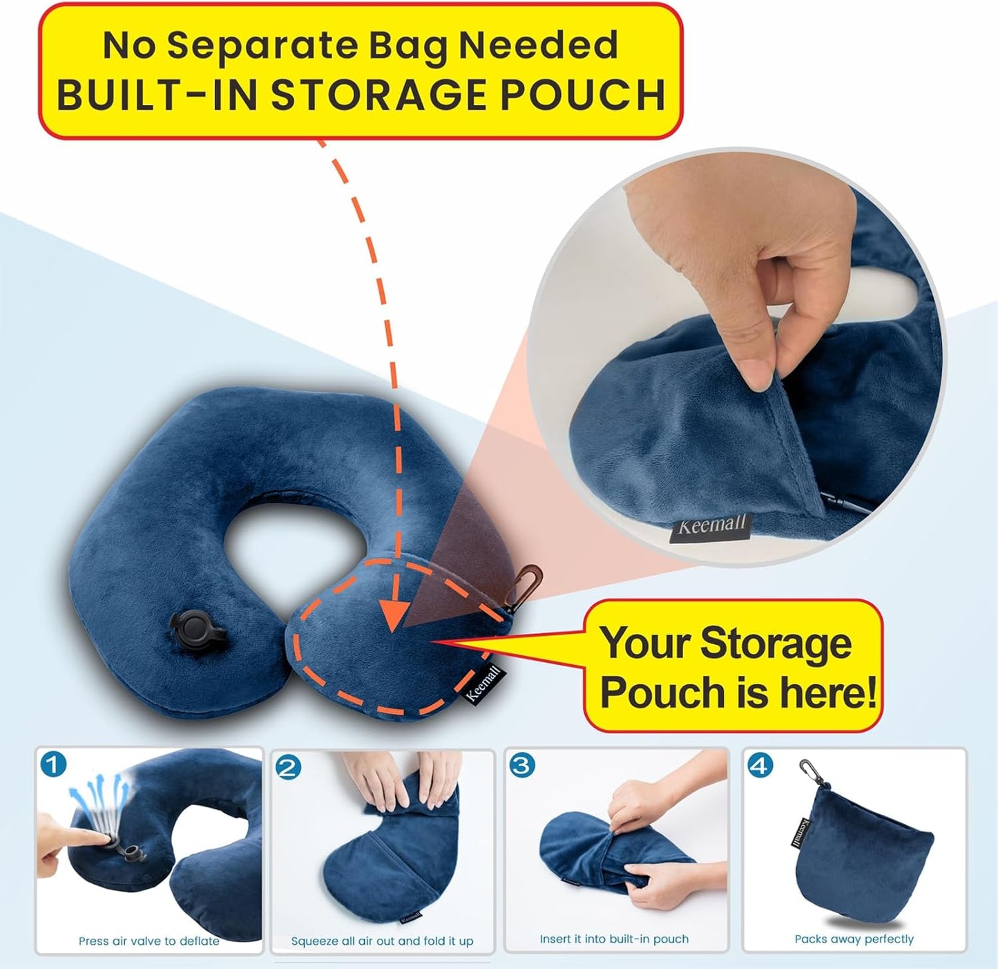 Travel Neck Pillow for Airplane, Compact Inflatable Neck Pillow for Traveling Long Flights, Adjust Firmness Neck Suport Pillow for Sleeping Plane Head Rest for Travel Accessories,Deep Blue