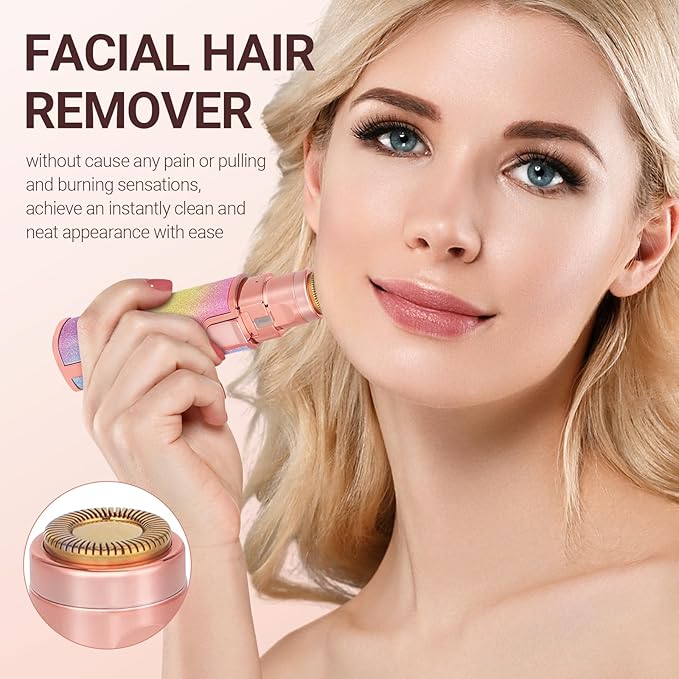 Facial Hair Removal for Women, Electric 2 in 1 Face Shaver and Eyebrow Trimmer, Rechargeable Nose Hair Trimmer for Women, Face Razor with Built-in LED Light