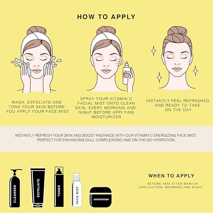 Vitamin-C Face Mist & Setting Spray for All Skin Types - Hyaluronic Acid, Aloe Vera & Rose Water - Skin Brightening, Anti-Aging, Moisturizing, Pore Minimizing - 4 Fl Oz