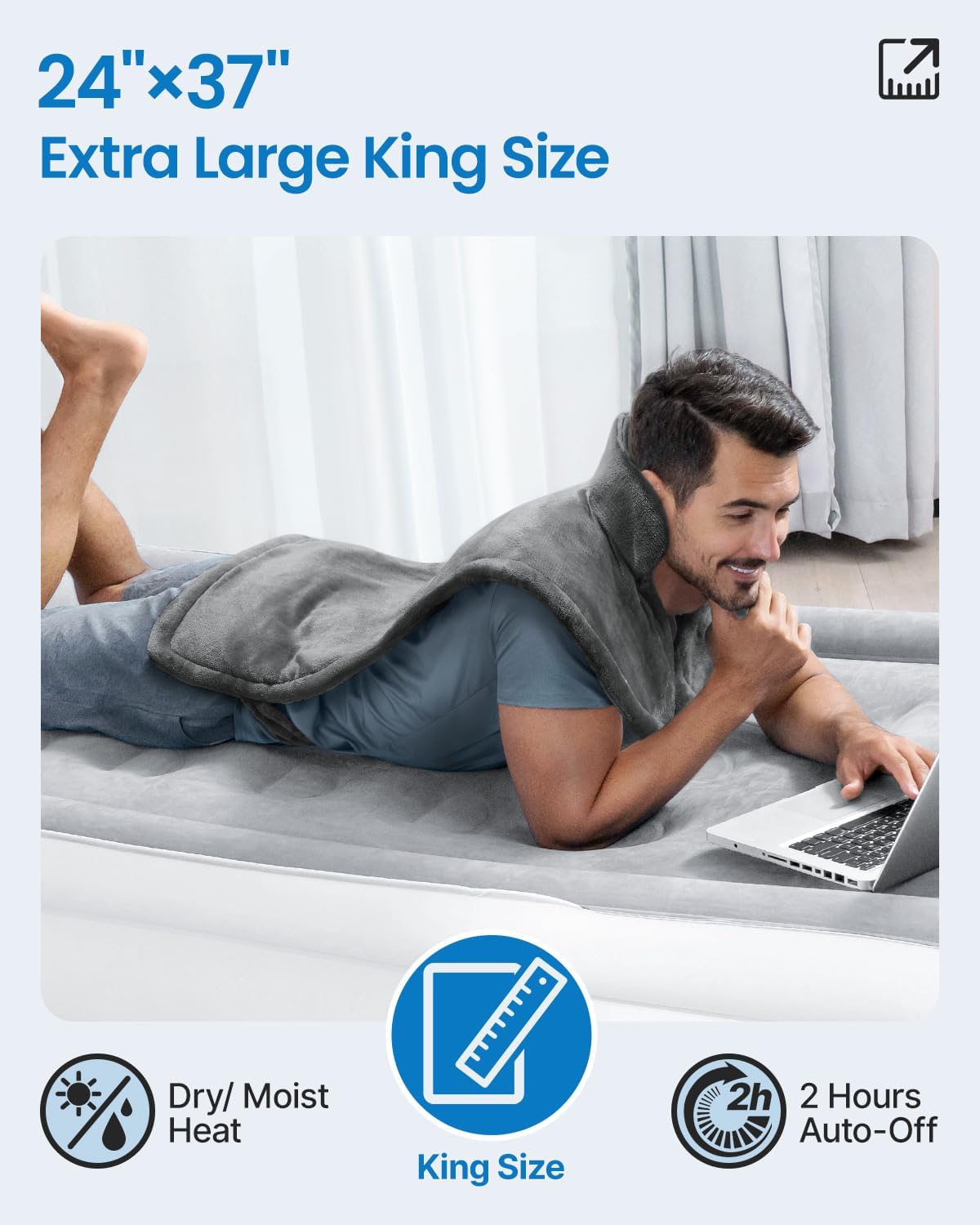 RENPHO King Size Heating Pad for Back Pain Relief, Birthday Christmas Gifts for Men Women Seniors, FSA Eligible, 24"x37" XL Large Weighted Electric Heat Pad for Neck and Shoulders ETL Certified, Gray