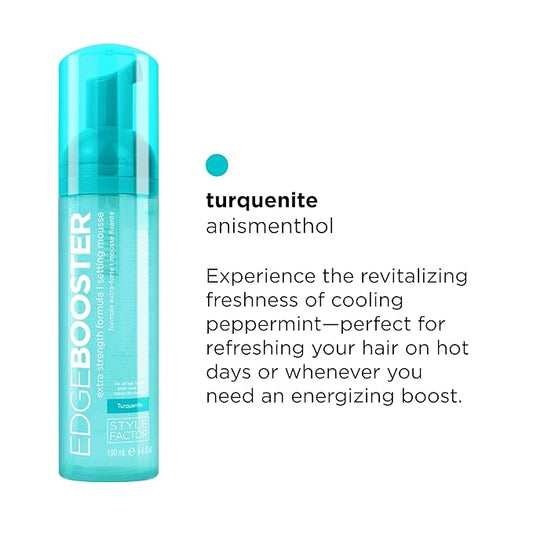 Style Factor EDGE BOOSTER Extra Strength Setting Mousse – Frizz Control, Extra Volume, and Conditioning – 6.4oz Turquenite Mousse for Curly Hair