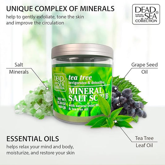 Dead Sea Collection Tea Tree Salt Scrub – Exfoliating Body Scrub for Women – Moisturizing and Nourishing Skin – with Pure Oils and Dead Sea Minerals (23.28 Oz)