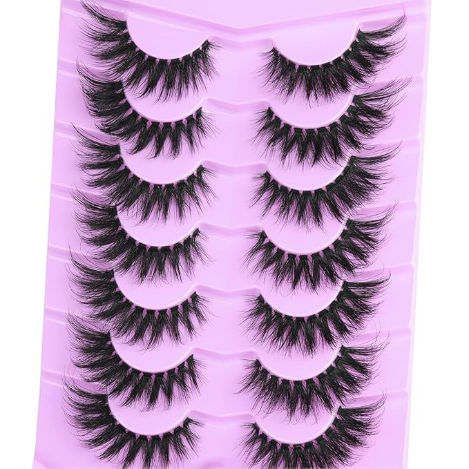 Lashes Clear Band Fox Eye Lashes 3D Volume Faux Mink Eyelashes Wispy False Eyelashes Strips 7 Pairs by Kiromiro